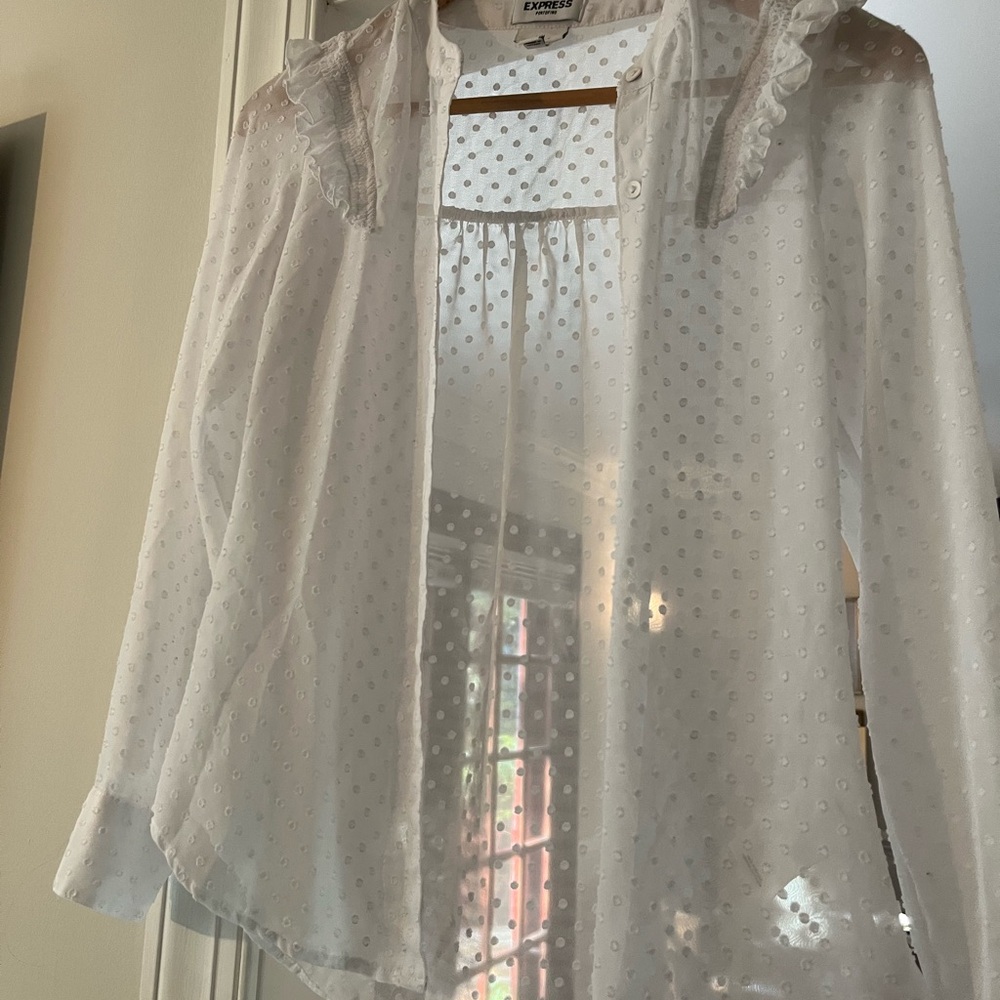 White Sheer Polka Dot Blouse